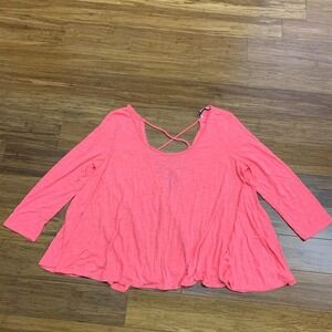 American Eagle Top Womens Medium Pink Criss Cross Back Long Sleeve Casual Laceup